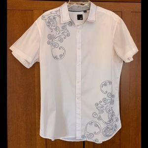 J. Ferrar young mens modern fit white shirt with embroidery